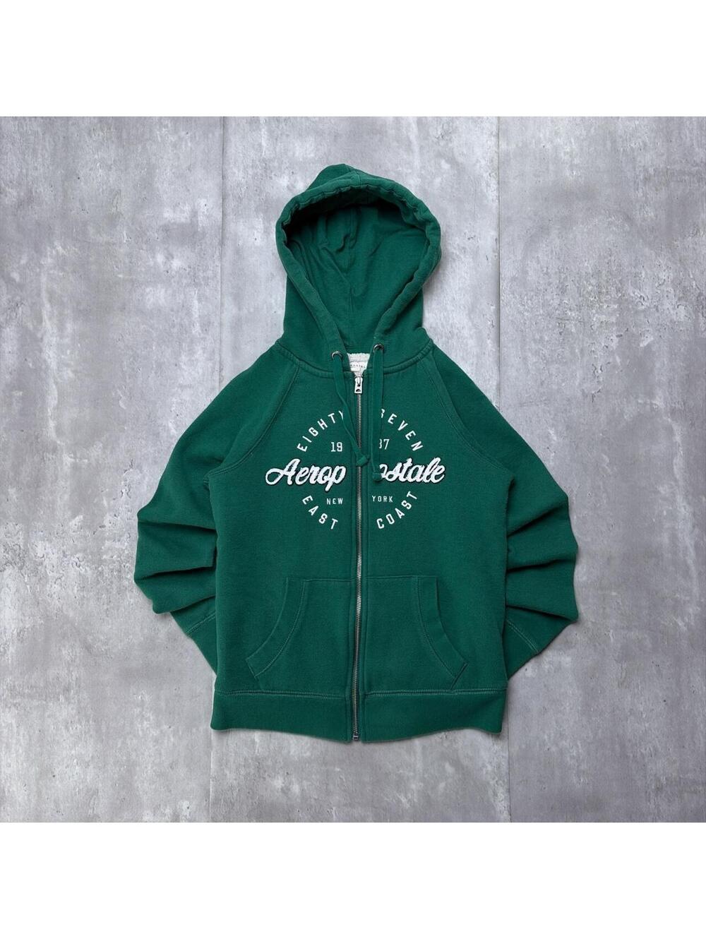 Y2K Green Aeropostale Grunge Sherpa Lined Zip Up Hoodie